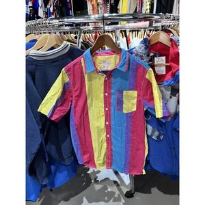 Vintage Black Jack Vertical Multi Color Block Button Up Shirt Medium